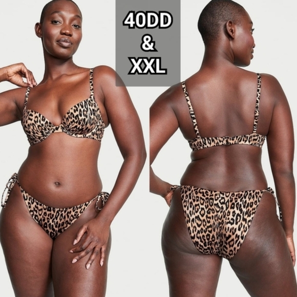 Victoria's Secret Other - Victoria's Secret Twist Front Bikini & Side Tie Bottoms In Leopard 40DD XXL Set